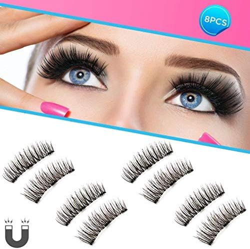 Beatife Natural False Magnetic Eyelashes, 3D Three Magnets Ultra Thin Soft, Glamorous, Natural Look, No Glue, Handmade Reusable Fake Lashes Extension (Black) 4 Pair/8Pcs