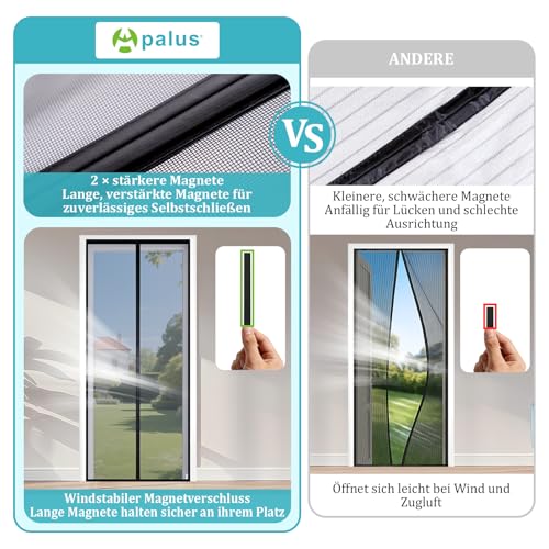 Apalus VP Fly Screen Door, Magnetic Insect Protection Balcony Door, 90 x 200 cm, Very Durable, Cat Claw-Safe, Stronger Magnets, 3.8 cm Wide Velcro Strap, Cannot Be Shortened