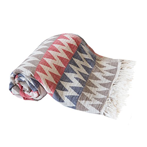 Mebien Gypsy Design 100% cotton natural pestamal bath pools spas beaches gyms saunas yoga towel multi purpose throw to your couch sofa bed picnic for baby women man (Red Navy Brown) - Thumbnail 2