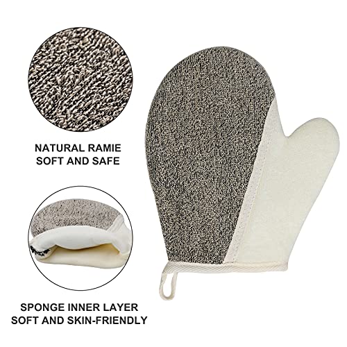 Sunyrisy Exfoliating Bath Gloves,Soft Linen Terry Cloth for Showering,Massage,Spa,Removing Dead Skin Body Scrubber,Deep Exfoliating Mitt for Men and Women,2 Pack