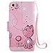 SMYTU iPhone SE Case,iPhone 5S Case Leather Wallet Phone Case [Card Holder] Magnetic Closure Stand Flip Protective Cover Case for iPhone se/5s/5 (Cat)