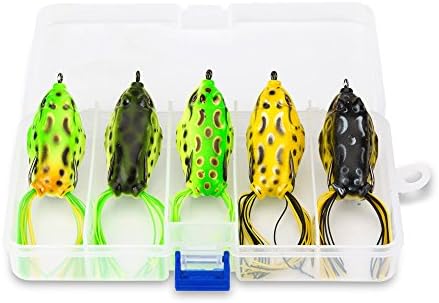 XUNMA 5 pcs Topwater Frog Lure Kit set with Plastic Box, Especially For Bass Snakehead