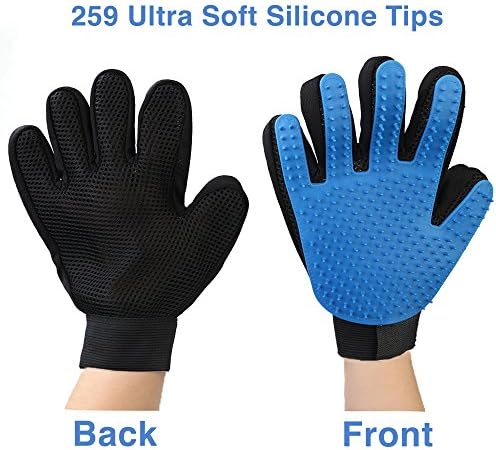 [Premium Design 259 Ultra Soft Tips Superior Layout] Pet Grooming Glove- Perfect for Dogs, Cats & Horses -Gentle Deshedding Brush - Efficient Hair Remover Mitt - Massage Tool -Five Finger Design