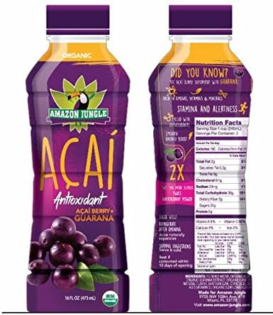 Amazon Jungle Organic Antioxidant Acai Berry Power Juice 16oz (ACAI AND GUARANA)