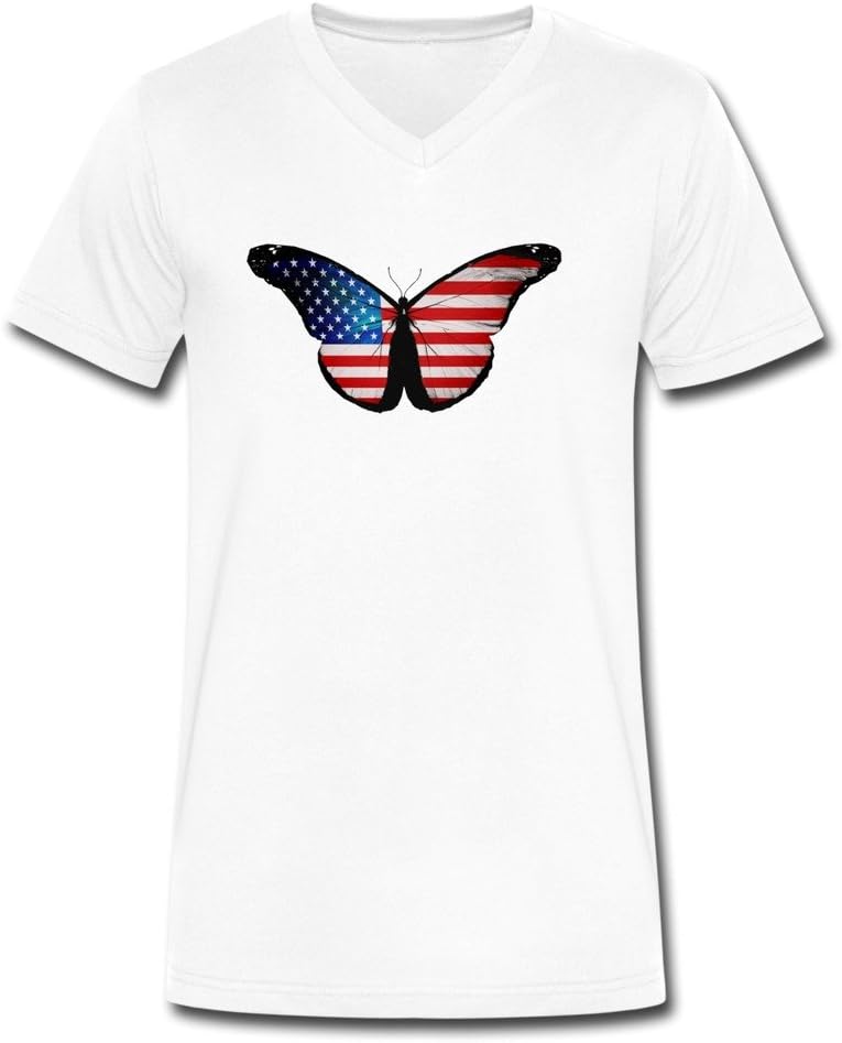 ZhiXiong Male V-Neck Cotton Butterfly T Shirt