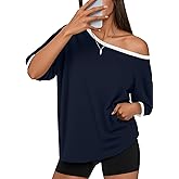 Dressmine Off The Shoulder Tops for Women Oversized Tshirts Short Sleeve Tops 2026 Trendy Summer Blouse Tunic