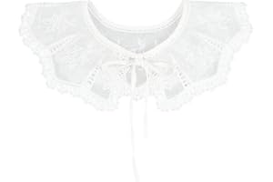 AHANDMAKER White Embroidered Lace Neckline Trim, Detachable Collar for Women, Polyester False Collar Lapel Doll Collar, Shawl Decorative Collar for Women and Girls Sewing Craft Supplies, Lace-up Style