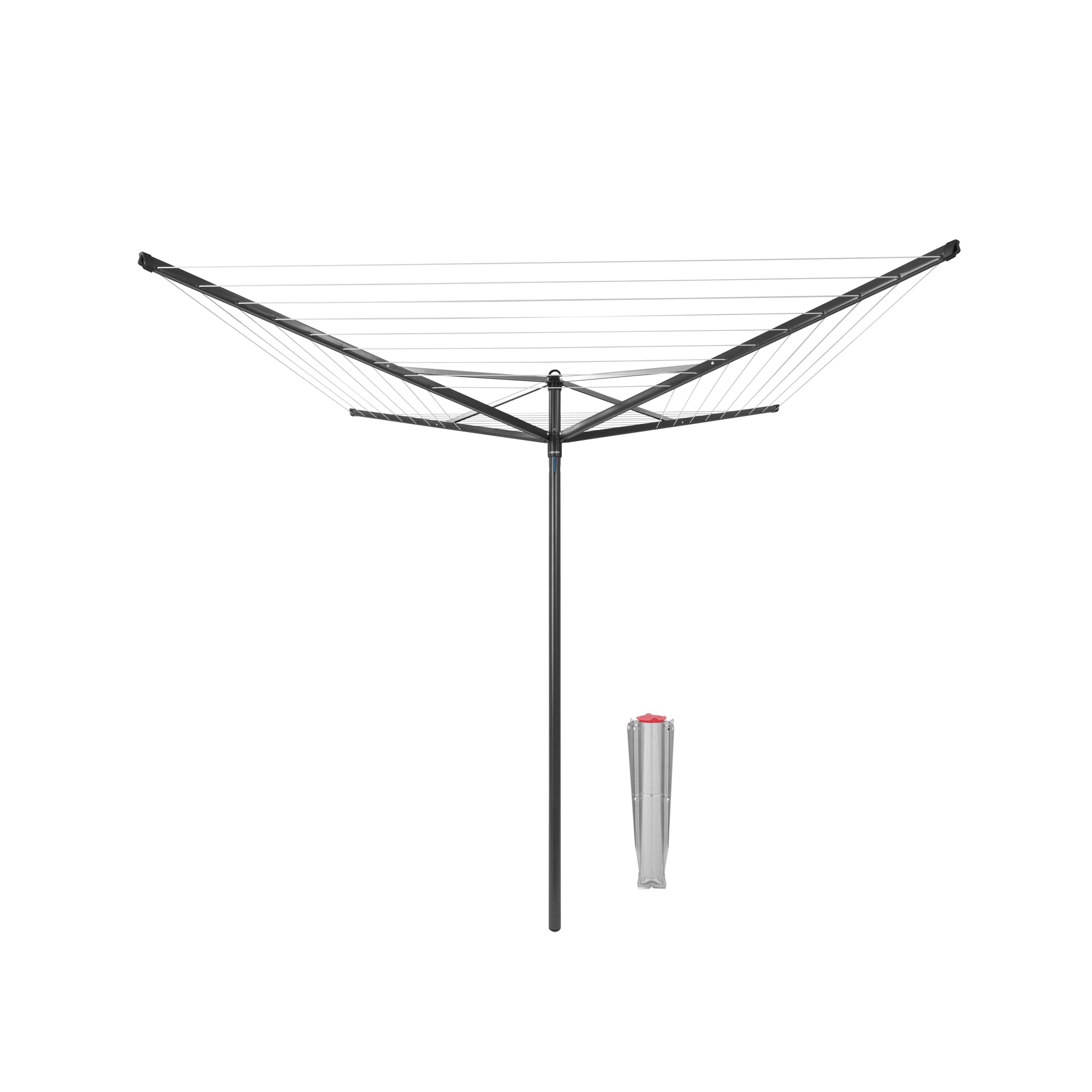 Brabantia - Topspinner - 50 Metres of Clothes Line - UV-Resistant & Non-Slip Lining - Smooth Turns - Umbrella System - Rotary Dryer with Ground Spike 45 mm - Anthracite - ø 295 cm