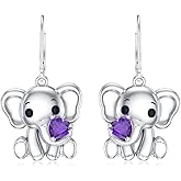 Lvoryance Elephant Earrings 925 Sterling Silver Gemstone with Cute Elephant Drop Dangle Earrings for Women