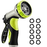 VicTsing 2nd Version Garden Hose Nozzle, 9 Patterns Heavy-Duty Spray Nozzle with 10 Washers, High Pressure and Slip Resistant TPR Cover for Garden Life