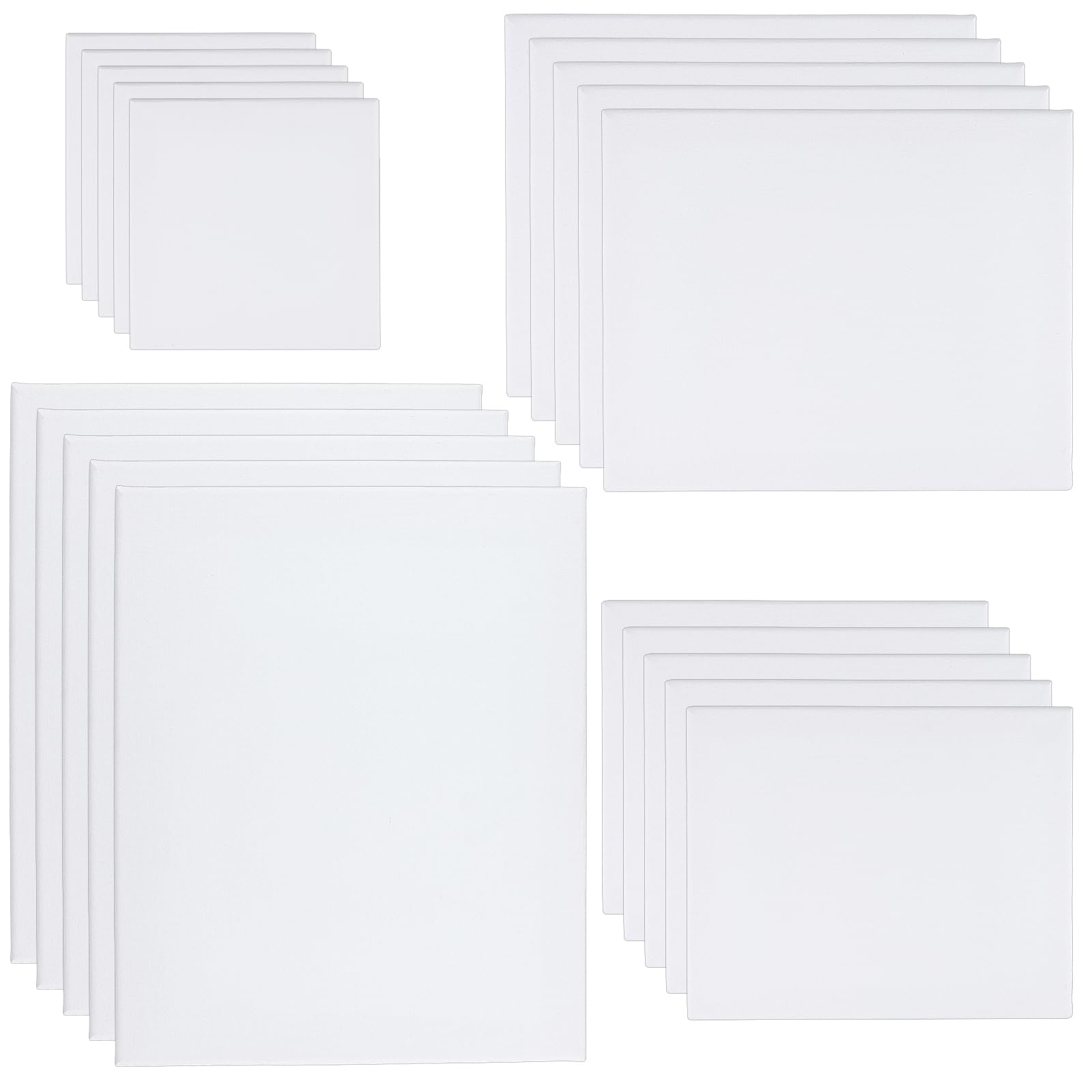 HEIHAK 20 Pack Canvas for Painting, Multiple Blank Canvases Set,30x40, 25x30, 20x25,15x15cm(5 of Each) White Painting Canvas for Acrylic Oil Watercolor, Sketching, Drawing Art Creation