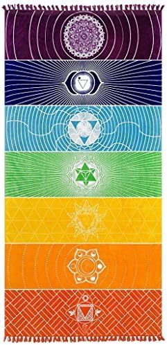 Poshfeel Single Yoga Towels with Tassels Rainbow Chakra Tapestry Stripes Yoga Mats