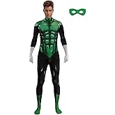 GKOKG Green Superhero Bodysuit Muscle Onesie Halloween Cosplay One-Piece Jumpsuit Cool Hero Outfit