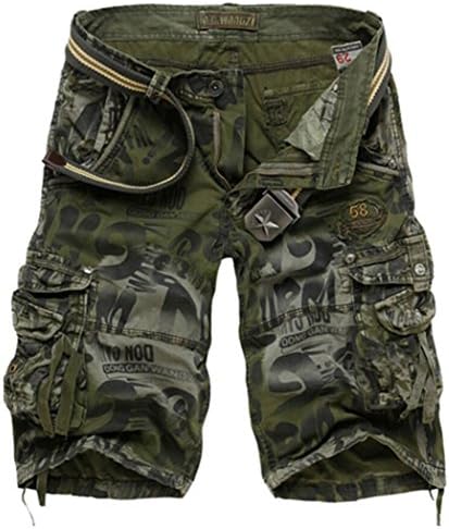 HaDlin Mens Multi Pockets Cargo Shorts Relax Fit Camo Cotton Military Pants (US: 30 Size (Label 31), Army Green)