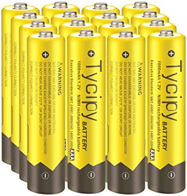 Tycipy 16 Pack 1.2V 1000mAh Rechargeable Ni-MH AAA Batteries
