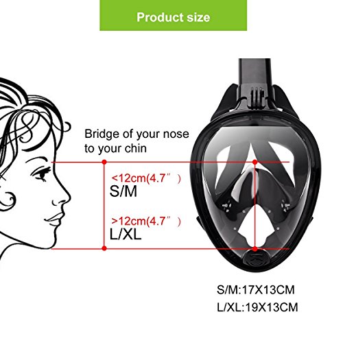 ROCONTRIP Full face Snorkel mask, Kids easybreath Scuba mask with 180° Panoramic oceanview Seaview Snorkeling mask, Underwater Full Snorkel mask with Snorkel Bag (Black, S/M) - Thumbnail 5