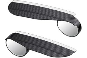 2 pcs Car Rearview Blind Spot Mirrors with Rain Guard, 2-in-1 Carbon Fiber Rain Eyebrow Reflective Protection Shield, 360° Ad