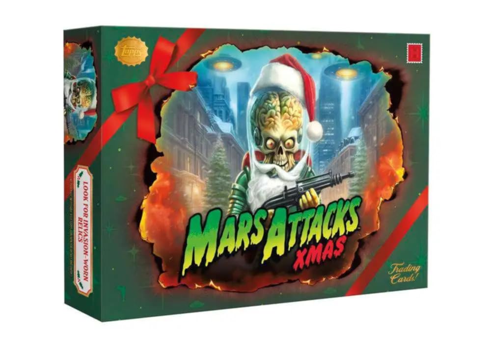2026 Topps Mars Attacks Christmas Entertainment Hobby Box | 10 Packs per Box, Invasion-Worn Relics, Chrome Autographs, Number