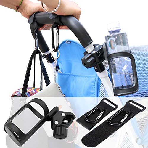 Normei 2 Stroller Hooks Multi-Purpose Hooks + Universal Stroller Cup Holder Stroller Drink Holder Stroller Organizer for Bags, Groceries, Purse,Fit All Strollers, Bike, Wheelchair, Pushchair