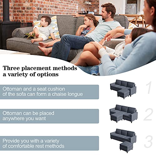 JY QAQA Convertible Sectional Sofa Couch with 3Seat Sofa, LShaped