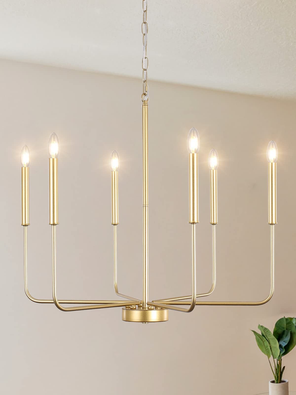 WayLuoung Gold Chandelier Light Fixtures Ceiling 6 Light Hanging Modern Farmhouse Chandelier for Dining Room, Candle Gold Pendant Light for Kitchen Island Living Room Foyer Bedroom