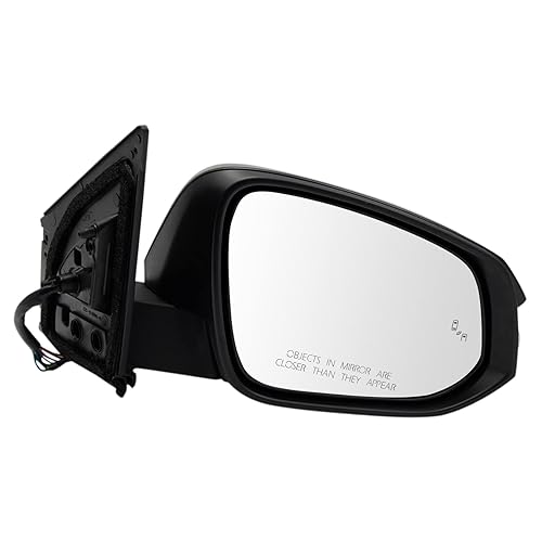 TRQ Passenger Side Mirror Power Heated Smooth Black Paint to Match with Blind Spot Indicator Compatible with 2016-2018 Toyota RAV4 TO1321347