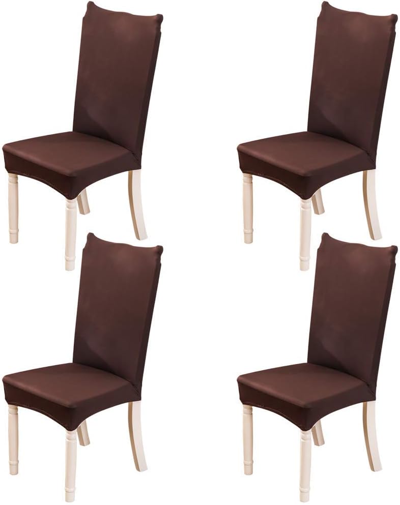 Stretch Dining Chair Slipcover 4pcs Spandex Dining Chair Covers Removable Washable Universal Protector Cover Seat Slipcover for Hotel Dining Room Ceremony Banquet Wedding Party (Solid Coffee)