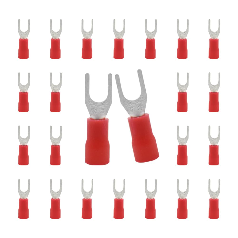 CEEYSEE 100Pcs of Red #8 Insulated Fork Crimp Connector Quick Splice Wire Terminals Wire Connectors（PFH)