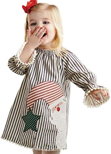 FEITONG Toddler Little Girls Santa Striped Princess Dress Christmas Outfits Clothes
