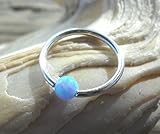 Captive Light Blue Fire Opal Bead Septum,Upper Ear Daith Rook,Tragus,Cartilage Hoop Earring,Nose Ring,Eyebrow Piercing,925 Sterling Silver 18G-10mm