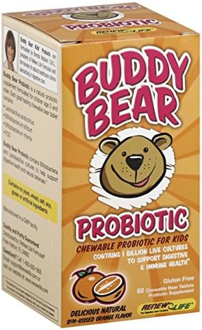 Renew Life Buddy Bear Probiotic For Kids Chewable Bear Tablets Delicious Natural Sunâ€'Kissed Orange Flavor 60 CT (Pack of 2) + (Vitaminder Power Shaker Bottle, 20 oz Bottle)