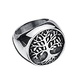 JAJAFOOK Mens 316L Stainless Steel Ring, Classic Gothic Tree of Life, Black Silver