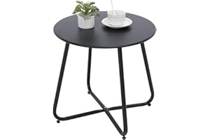 juserox Outdoor Table Small Patio Side Table, Round Metal Side Table, Weatherproof, Portable, Outdoor End for Garden, Balcony, Yard (Black)
