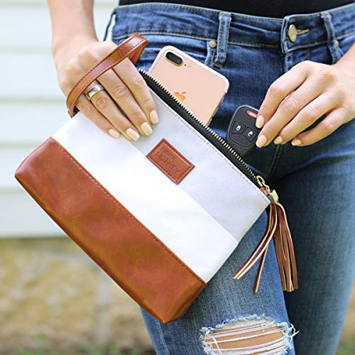 Madi-Collection-Wristlet-Wallet-Clutch-Phone-Purse-Bag-3-Size-Gray-White-Stripe-Funky-Monkey-Fashion