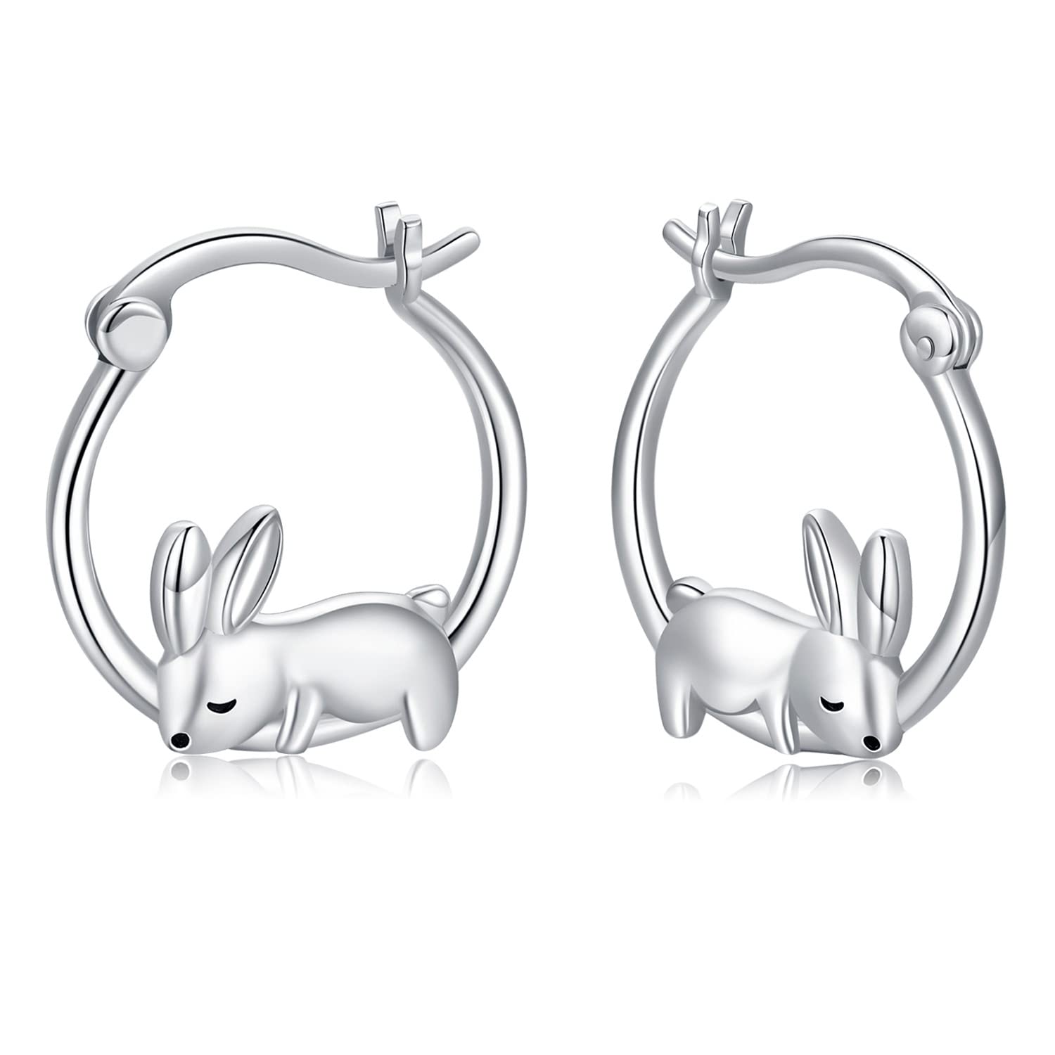Rabbit Huggie Hoop Earrings 925 Sterling Silver Hypoallergenic Small Huggie Cartilage Earring Cute Animal Cuff Hoops for Women Girls