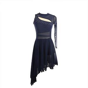 Women's Navy One-Sleeve Figure Skating Dress, Custom Rhinestone Ice Skating Competition Gown with Long Skirt