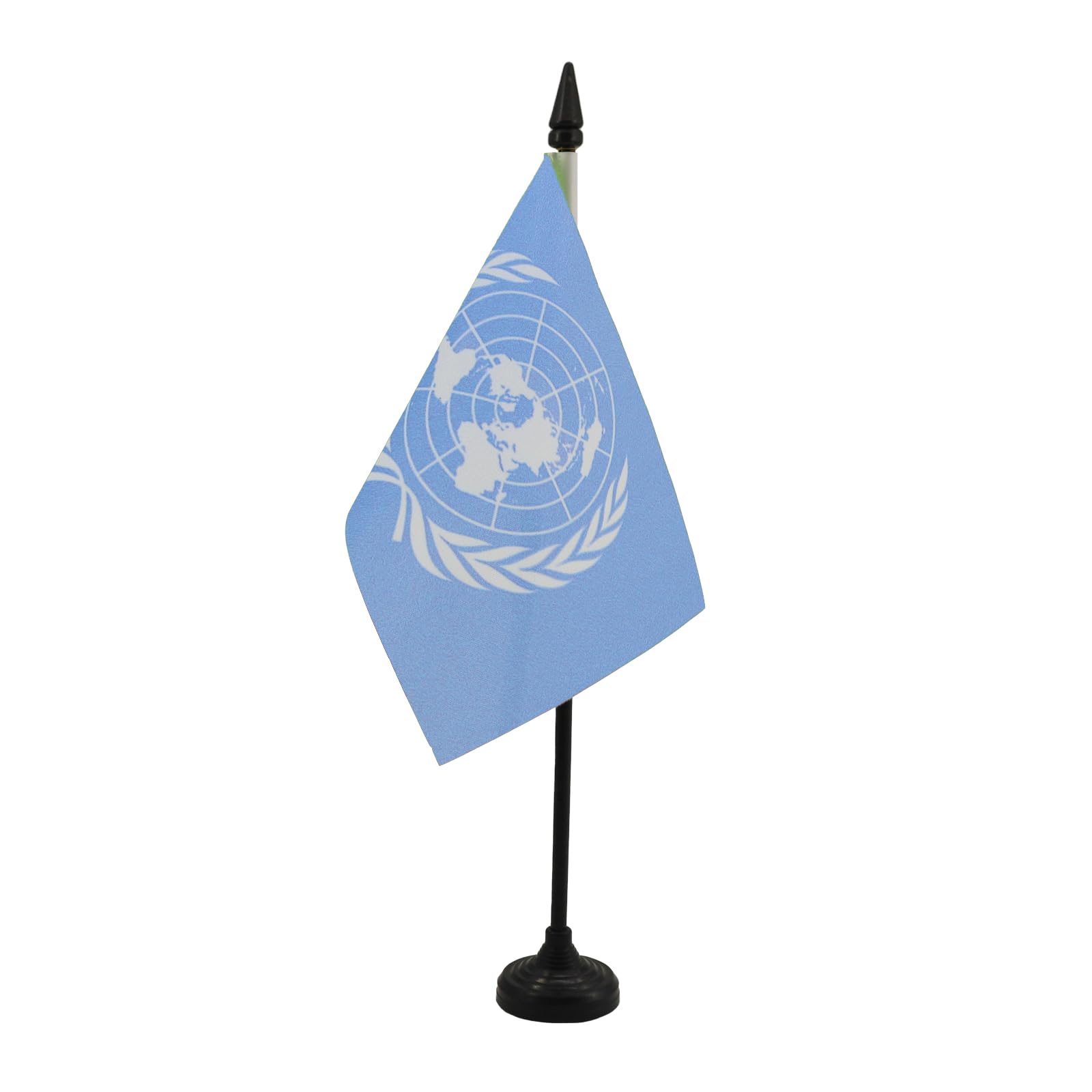 AZ FLAG - United Nations Table Flag 4'' x 6'' - UNO Office Mini Banner 100% Polyester 15 x 10 cm - Mini Desk Flag with 10'' Pole and Black Plastic Base