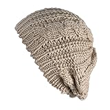 Senchanting New Winter Fashion Women Beret Braided Baggy Beanie Crochet Knitted Hat Cap (Beige)