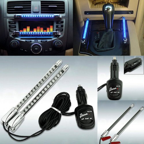 HDE 2 Piece Light Strip Car Interior Accent 15 LED Sound Activated Accent Light with Car Charger (Neon Blue)