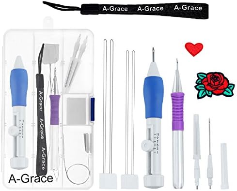 Embroidery stitching punch needle with Embroidered patterns punch needle set Embroidery punch needle for threaders DIY sewing by A-Grace