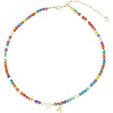 SELFROSE Initial Letter Necklace for Women,Cute Beaded Choker Necklaces for Women Trendy Summer Heart Choker Boho Gold Initial Necklace Preppy Jewelry