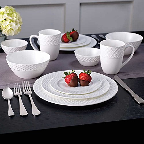 Mikasa Trellis 36 Piece Dinnerware Set, Service for 6, White Home Garden Kitchen Dining