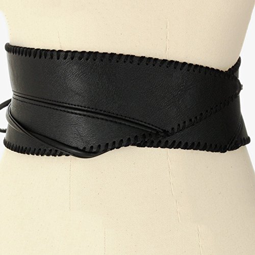 JIANGXIUQIN New Ladies Belt Women's Bowknot Faux Leather Wrap Around Self Tie OBI Cinch Waist Band Boho Belt,Black,One Size Applicable Jeans Pants Dress Skirt - Thumbnail 5