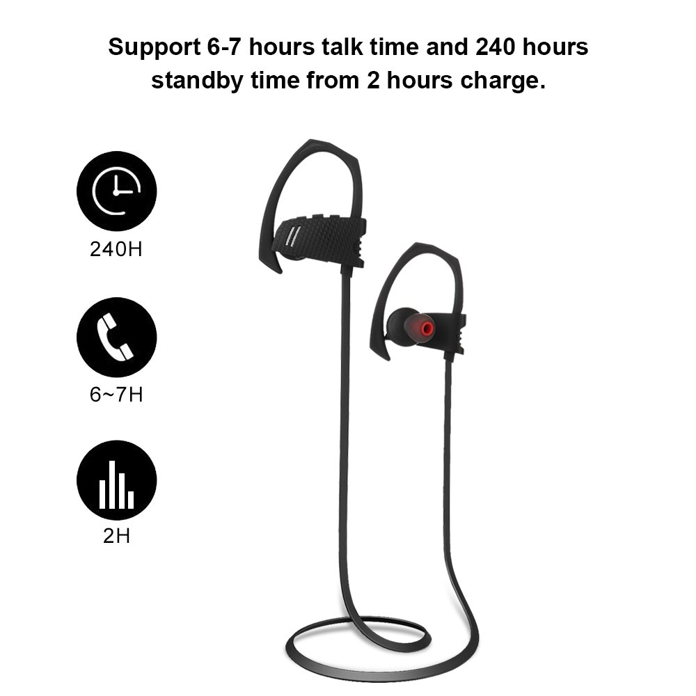 Ecandy Bluetooth Headset,Wireless Headphones Bluetooth 4.1 Sweat-proof Earphones with Mic for Running or Workout,Black
