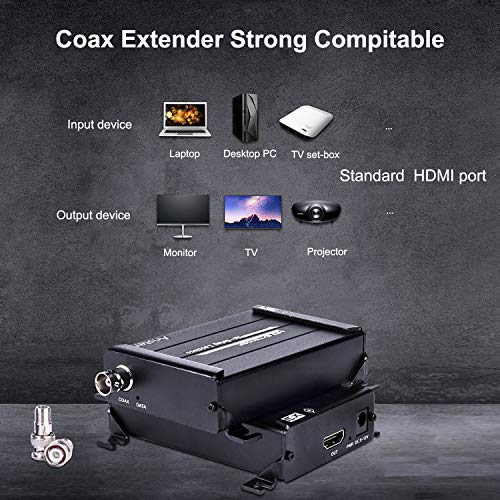 HDMI Over Coax Extender,Ansten HDMI Transmitter and Receiver Support 1080P Full HD HDMI Signal Lossless No Delay, Up to 300m/984FT HDMI Extender Via Coaxial Cable with BNC Port and F Connector - Thumbnail 4