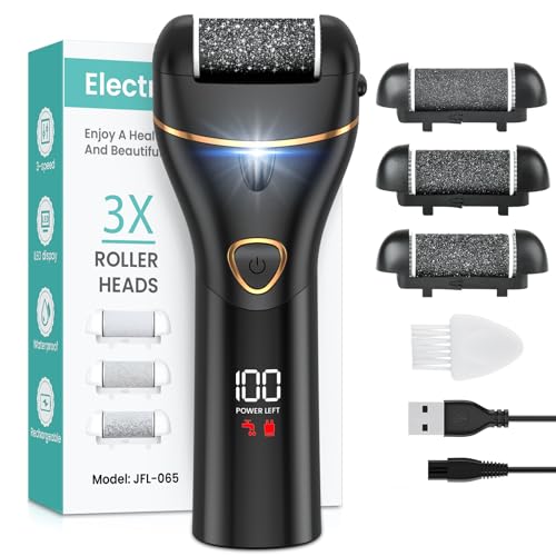 PALATALA Electric Foot File for Hard Skin Remover Foot,Pedicure Sets for Feet Electric Callus Remover foot Dead Dry Skin remover for Feet Sander Care Kit Pedicure Tools with 3 Rollers,USB Rechargeable