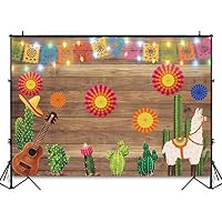 Funnytree 7X5ft Mexican Fiesta Theme Photography Backdrop Mexico Cactus Guitar Party Background Cinco de Mayo Colorful Flags Paper Flowers Banner Dress up Cake Table Decoration Photo Booth Props