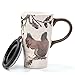 Minigift Ceramic Coffee Mug，Travel Cup with Lid,Handmade Milk Mug 16oz -Squirrel