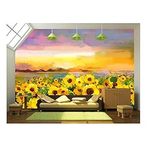 BRAND_NAMEOil Painting Yellow Golden Sunflower Daisy Flowers in Fields
