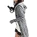 Minetom Womens Cable Knit Sweater With Button Grandfather Long Arm Hooded Gray